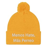 Menos Hate, Mas Perreo Hat (Embroidered Pom-Pom Beanie)