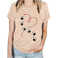 Women's Casual Short Sleeve T-Shirts Paw Heart Graphic Tee Sexy Cute Tops Fashion Summer Crewneck Tunic Shirts