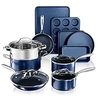 Granitestone Blue 15 Piece Nonstick Cookware Set - Pots, Pans, Lids and Bakeware - Diamond Coated, Dishwasher Safe