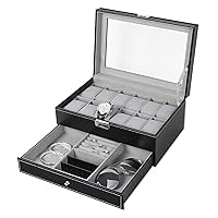Jewelry Box Watch Box Leather Watch Case Watches Glasses Storage Jewelry Display for 12 Watches with Key Jewelry Storage Box