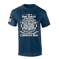 I'm A Bible Believin Prayer Prayin Saved Servin Christian Man Whiskey Logo Parody Mens Christian Cross Short Sleeve T-Shirt