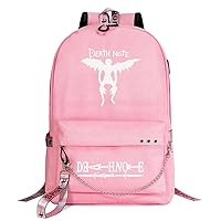 Anime Death Note 15.6 Inch Laptop Backpack Rucksack Bookbag with Keychain Stainless Steel Chain Pink / 2