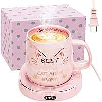 Coffee Mug Warmer & Cat Mom Mug Set, Cup Warmer for Desk, Auto Off Smart Coffee Warmer with 3 Temp Settings,Best Mom Ever Mug for Women Mom Gifts