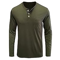Casual Solid Shirts for Men Long Sleeve Textured Crewneck 3 Button Tee Tops Slim Fit Comfortable Tee with