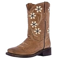 Kids Almond Flower Embroidered Western Cowboy Boots Square Toe