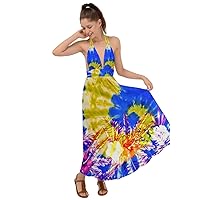 CowCow Womens V Neck Sexy Flowy Dress Patchwork Floral Flowers Tie Dye Backless Maxi Beach Dress