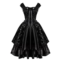 Women Goth Lolita Dress Victorian Sleeveless Princess Halloween Cosplay Costumes Lace Up Bow-Knot Medieval Dresses