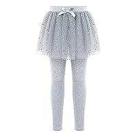 Kids Girls Elastic Wiastband Casual Pantskirts Fake Two Piece Star Sequin Mesh Skirts Stretch Leggings