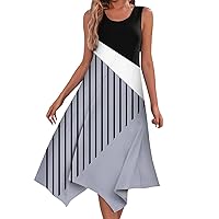 Sundresses for Women 2024 Trendy Beach Dress for Women 2024 Summer Fashion Flowy Ruched Casual with Sleeveless Round Neck Swing Dresses Gray X-Large