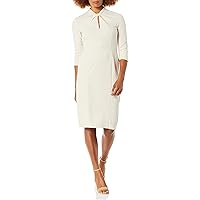 Donna Morgan Women's Stretch Crepe 3/4 Sleeve Twisted Neckline Sheath Dress