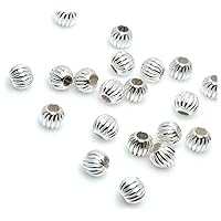 100pcs 6mm (0.24 Inch) Silver Pumpkin Corrugated Loose Round Metal Spacer Beads for Jewelry Craft Making CF92-6