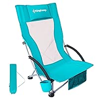 KingCamp Folding Beach Chair High Back Lightweight Portable Backpack Chair with Headrest, Cup Holder for Camping Outdoor Sand Concert Lawn Festival Sports, Cyan