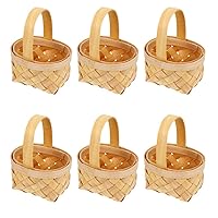 Happyyami 6pcs Hand Woven Basket Vintage Wicker Basket Woven Seagrass Basket Chocolate Gift Baskets Mini Picnic Baskets miniture Decoration Party Gift Basket Wedding Wood Flower Pot Basket