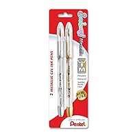 Pentel Sunburst Metallic Gel Pen, Medium Line, Permanent Gold and Silver Ink, 2 Pack (K908MBP2XZ)