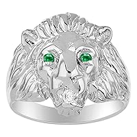 Rylos Mens Rings 14K White Gold Lion Head Ring Genuine Diamond in Mouth & Color Stone Birthstones in Eyes Fun Designer Rings For Men Men's Rings Gold Rings Sizes 6,7,8,9,10,11,12,13 Mens Jewelry