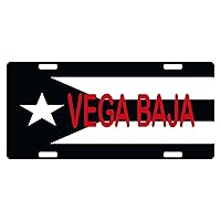 Puerto Rico Flag License Plate Vega Baja Black & White Version Boricua Emblem