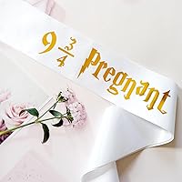 9 3/4 Pregnant Parry Hotter Themed Baby Shower Sash, Witch or Wizard Gender Reveal Mommy to Be Sash, HP Welcome Baby Muggle Party Decorations and Supplies (White and Gold)