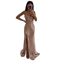 Sequin Mermaid Prom Dresses Long Sparkly Spaghetti Straps Corset Formal Evening Party Gowns with Slit