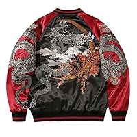 Embroidered Bomber Jacket Dragon Patchwork,Casual Motorcycle Coat,Heavy Industry Style
