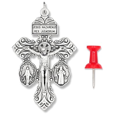Pardon Indulgence Crucifix with St Benedict Medal and Miraculous Medal  Triple Threat Crucifix Cross for Rosary Making - 2 1/8 Inch Silver Oxidized
