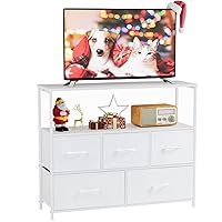 TV Stand for Bedroom, TV Dresser for 45 inches, Media Console Table, Entertainment Center with 5 Fabric Drawers Cabinet and Open Storage Shelf Furniture Cabinet for Living Room, Hallway