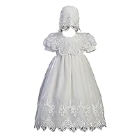 White Embroidered Organza Christening Baptism Gown with Bonnet