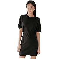 Solid Fitted Dress (Color : Black, Size : Large)