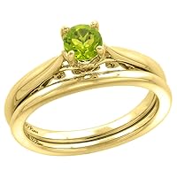 14k Yellow Gold Genuine Diamond & Color Gem Solitaire Engagement Ring Set 2 Piece Round 5mm, size 5-10