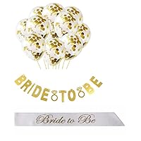 Bridal Shower & Bachelorette Party Set - Bride to Be Gold Banner - White Sash & Gold Confetti Balloons - Easy to Assemble Glitter Garland - Large Filled Latex Balloon Decorations by Jolly Jon