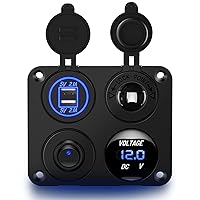 Nilight 4 in 1 ON OFF Charger Socket Panel Dual USB Charger Power Outlet LED Voltmeter Cigarette Lighter Socket LED On Off Rocker Toggle Switch for Truck Car Marine Boats RV, 2 Yeas Warranty