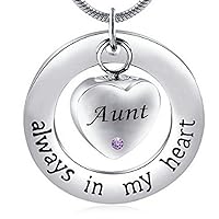 misyou Birthstone Aunt Always in My Heart Ashes Urn Necklace Keepsake Jewelry Cremation Pendant