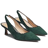 LEHOOR Women Kitten Heel Slingback Pumps Shoes Pointed Closed Toe Elastic Ankle Strap Suede Dress Sandals 2.5