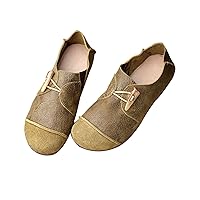 Women's Round Toe Leather Flats Shoes Lazy Shoes