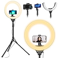14'' Foldable Ring Light with 62'' Tripod Stand and Phone Holder, LED Selfie RingLight for iPhone with Remote, Circle Light for Tiktok/YouTube/Photography/Makeup/Live Stream