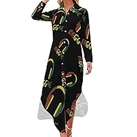 Reggae Music Jamaica Women Shirt Dress Button Down Maxi Dress Long Swing Dress Casual Party Dresses