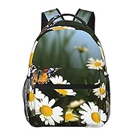 Butterflies Daisy Flower Print Backpack Laptop Bag Cute Lightweight Casual Daypack For Men Women