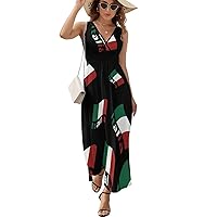 Italian Flag Women's Sleeveless V Neck Dress Casual Long Dress Summer Ankle Length Dresses
