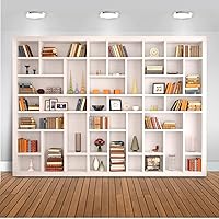 Mocsicka Bookshelf Backdrop White Bookcase Office Backdrop Video Conference Zoom Background Home Office Decoration Zoom Backdrops for Photography (7x5ft)