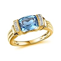 MRENITE 10K 14K 18K Gold Natural Topaz Ring for Women Art Deco Design Engrave Names Size 4 to 12 Anniversary Birthday Jewelry Gifts for Her