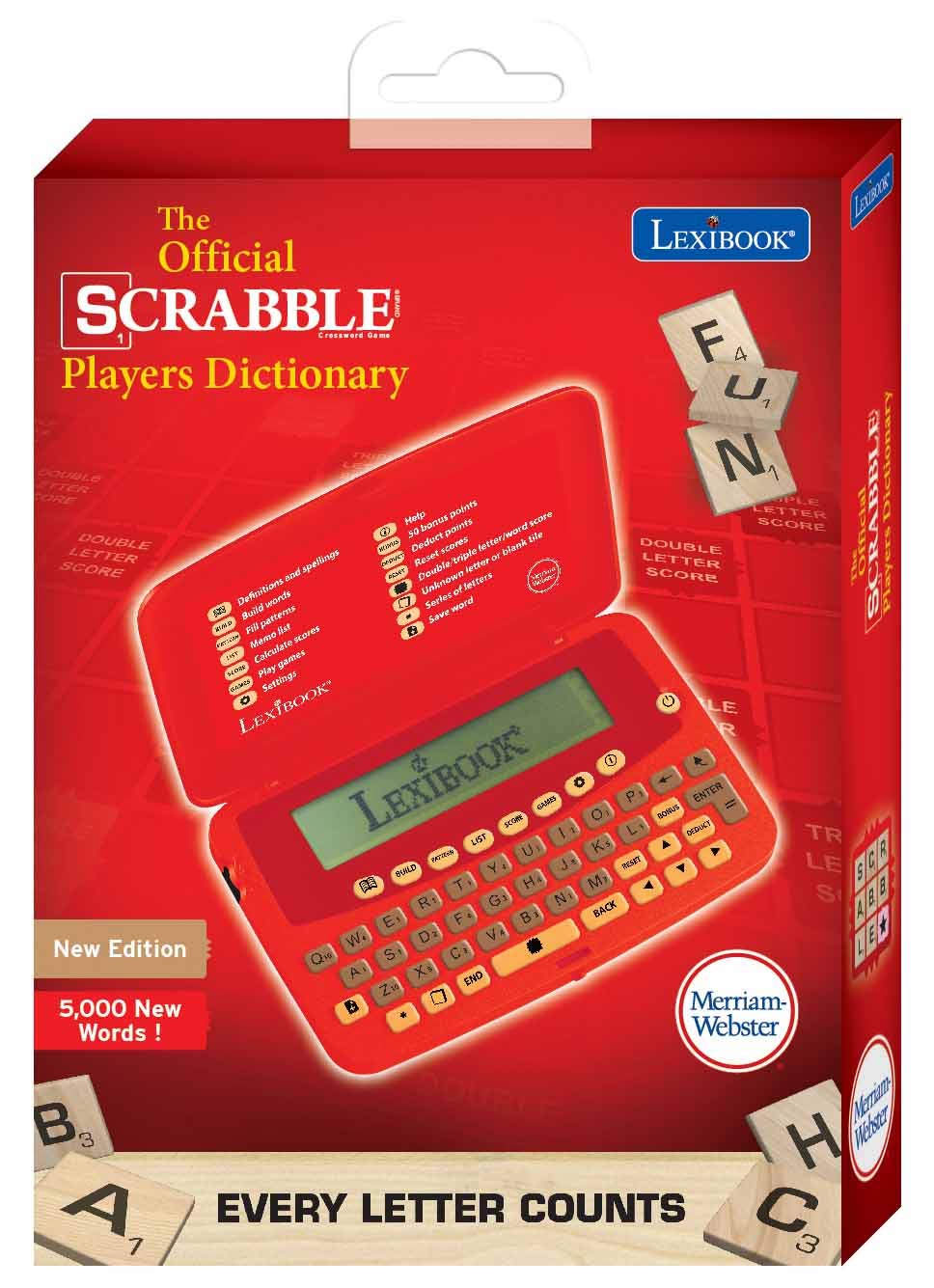 Lexibook The official Scrabble Players Dictionary, practical, small and weightless format, Built-in jog dial on the left side, Optimize your score, Batterie, Red, SCF-428AUS
