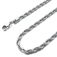 Men's 1.9~4mm Wide Stainless Steel Necklace Rope Chain Link Silver Tone 14~40 Inch