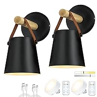 Battery Operated Wall Sconce with Remote, Rechargeable Battery Wall Light Set of 2,Not Hardwired Needed,Dimmable LED Light Living Room Wall Lamp Bedroom Porch Staircase Aisle Lamps-Black