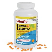 Timely Senna S Laxative - 1000 Count Tablets - Compared to the Active Ingredients in Senokot-S - Natural Vegetable Based Laxatives for Constipation Relief, Gentle Overnight Relief and Stool Softener