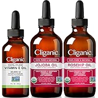 Cliganic Face Oil Trio: Vitamin E, Jojoba, Rosehip Oil