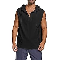 Mens Hooded Shirt Tank Tops Sleeveless Hoodie for Men Summer Casual T-Shirt Sports V Neck Tanks Loose Fit Basic Tee