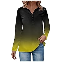 Long Sleeve T Shirt Women's Fashion Casual V Neck Long Sleeve T-Shirt Print Button T-Shirt Top
