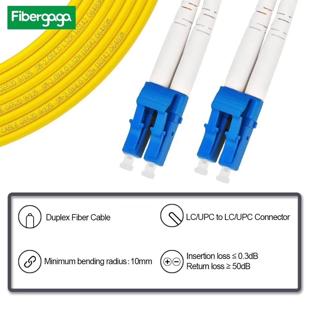 Fibergaga 1m(3ft) OS2 LC to LC Fiber Patch Cable Multimode Duplex Length Option: 0.5M(1.6ft)-100M(328ft) 9/125μm 2.0mm Cable Diameter Fiber Optic Cable