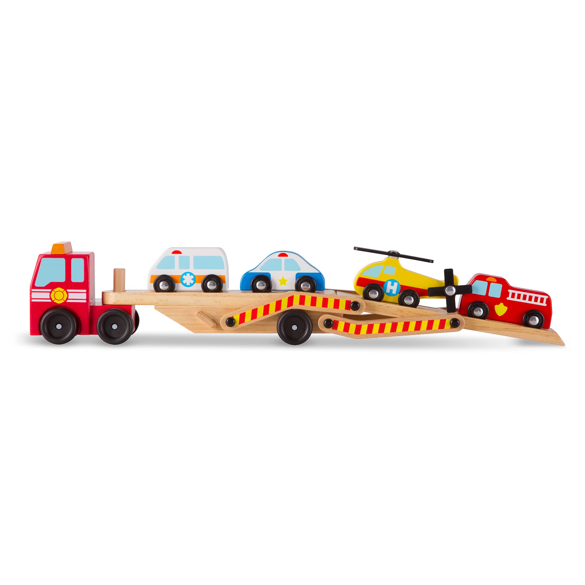 Melissa & Doug Wooden Emergency Vehicle Carrier Truck With 1 Truck and 4 Rescue Vehicles