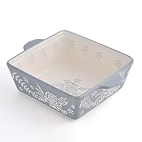 HomePop Square Ceramic Baking Dish with Double Handles，8 X 8 Baking Pan - Grey
