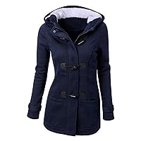 Fall Jackets for Women,Women Solid Color Horn Buttons Cardigan Padded Hooded Coat Jacket Overcoat Jackets